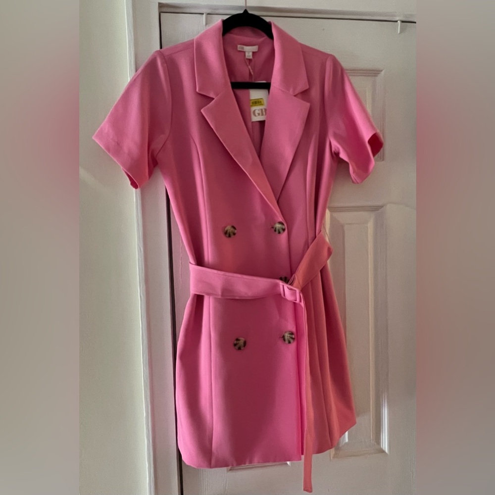 Gianni Bini Dress Pink Blazer Button Belted